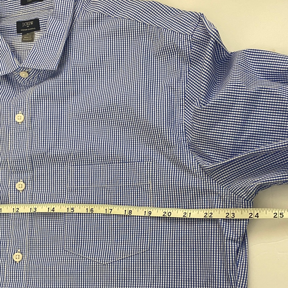 J. Crew Thompson Premium Shirting Navy Gingham Men's Shirt Sz. 17 - 17 1/2 - Picture 4 of 7